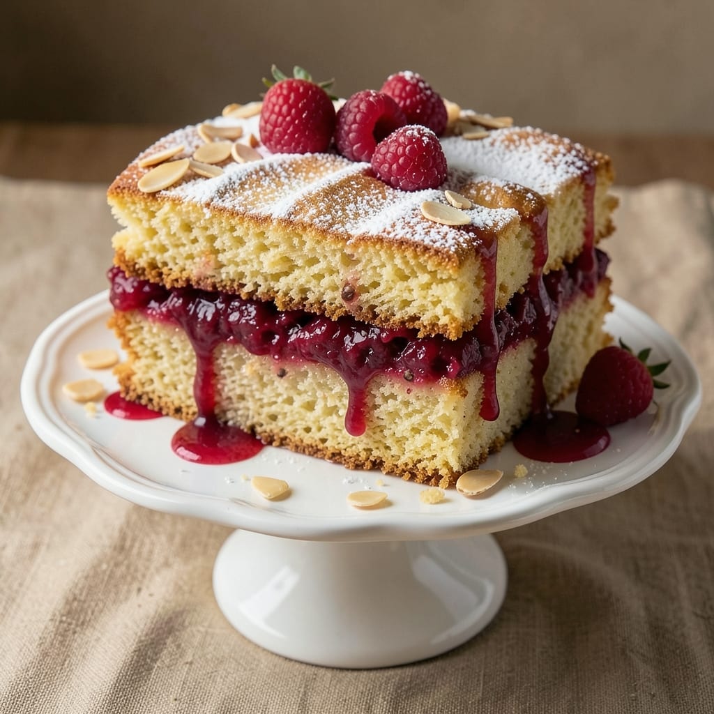 Almond Cake With Raspberry Filling Recipe: Fruity Swirls and Buttery Crispness