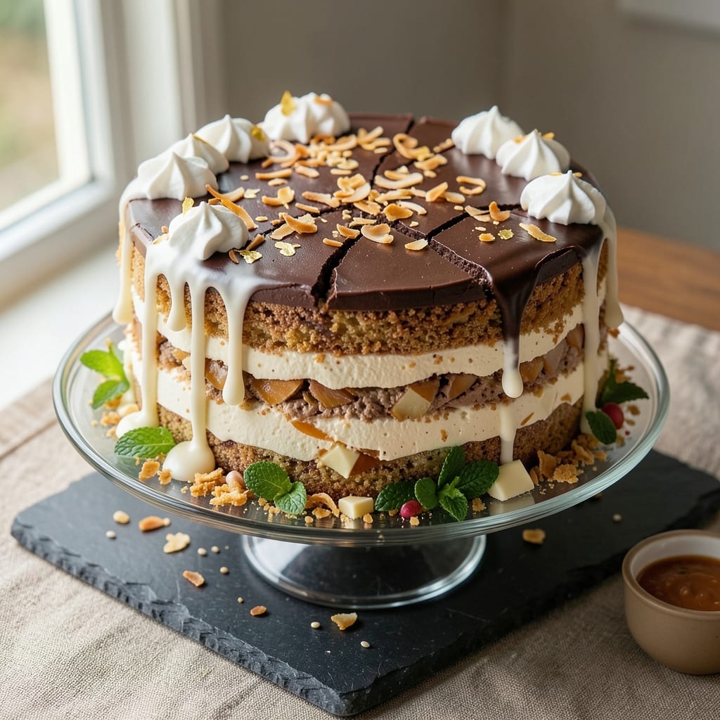 Almond Joy Earthquake Cake Recipe: Shaken Layers of Caramel and Nutty Bliss